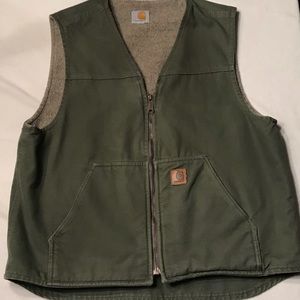 Mens Carhartt sherpa lined olive green vest size large